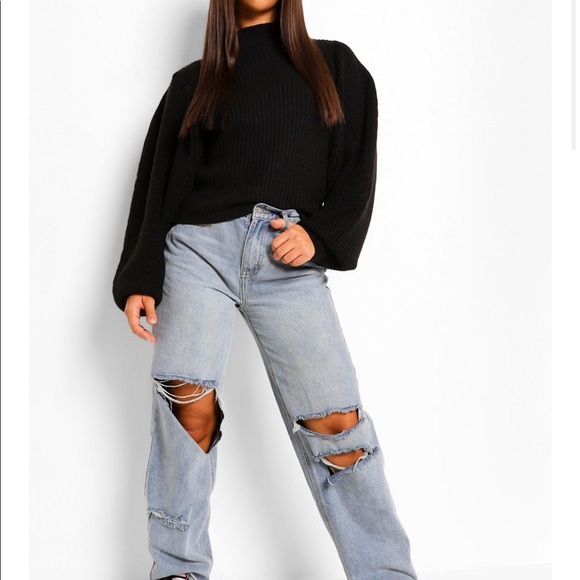 Boohoo High Neck Chunky Knit Balloon Sleeve Jumper - Picture 3 of 6